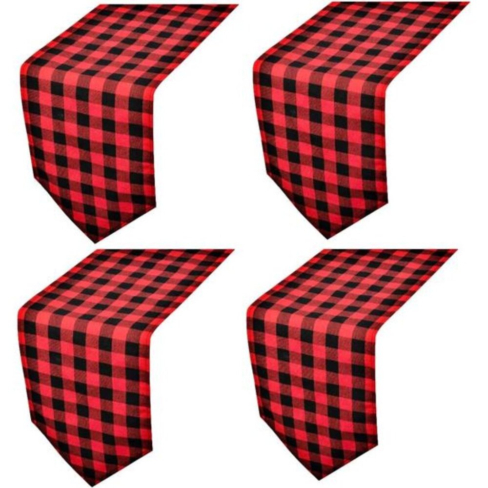 4Pack Buffalo Check Table Runners Red and Black Plaid Table Runner for Christmas